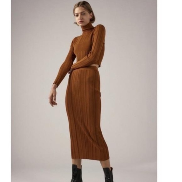 Zara Other - Zara Brown knit midi skirt set